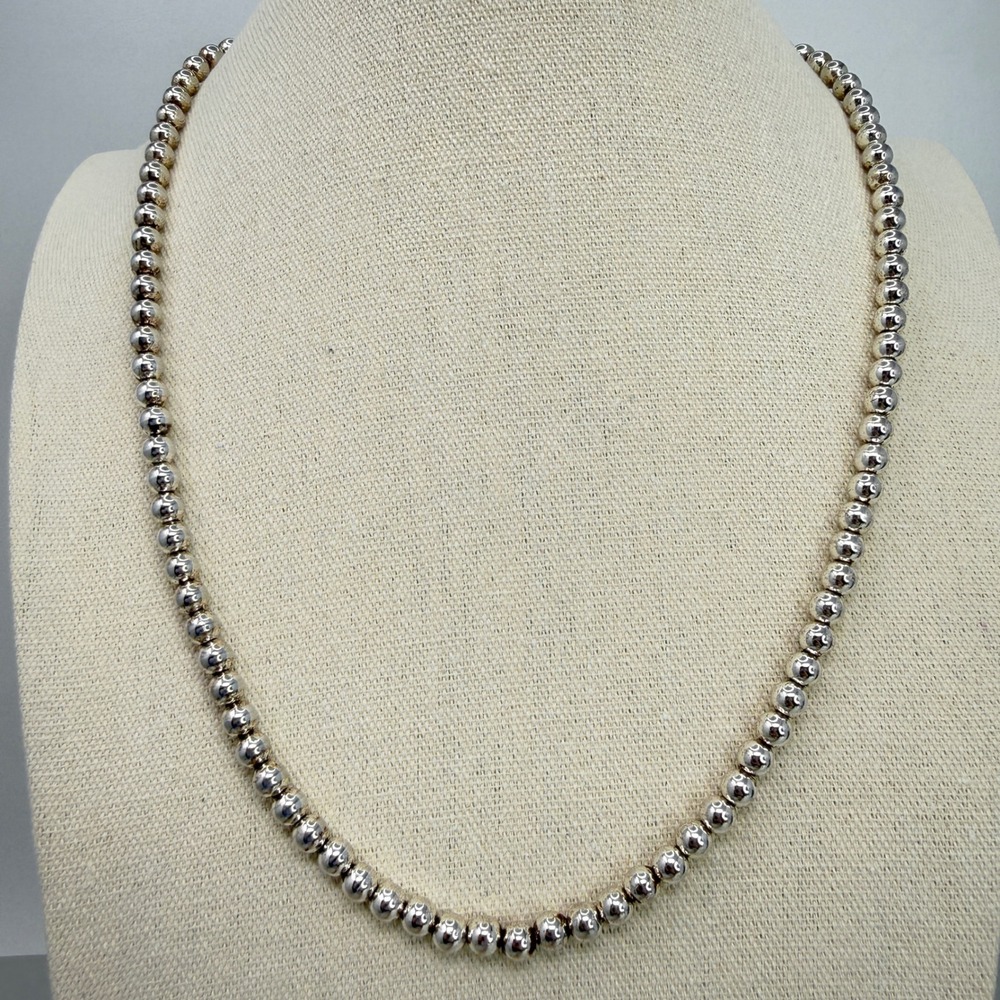 Napier Metal Bead Necklace Polished Strand Silver Tone Singed
